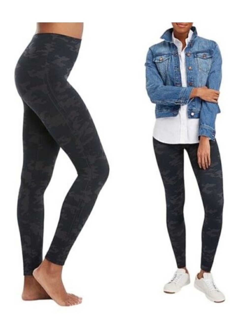 SPANX, Look at Me Now Seamless Leggings, Black Camo, Size Large